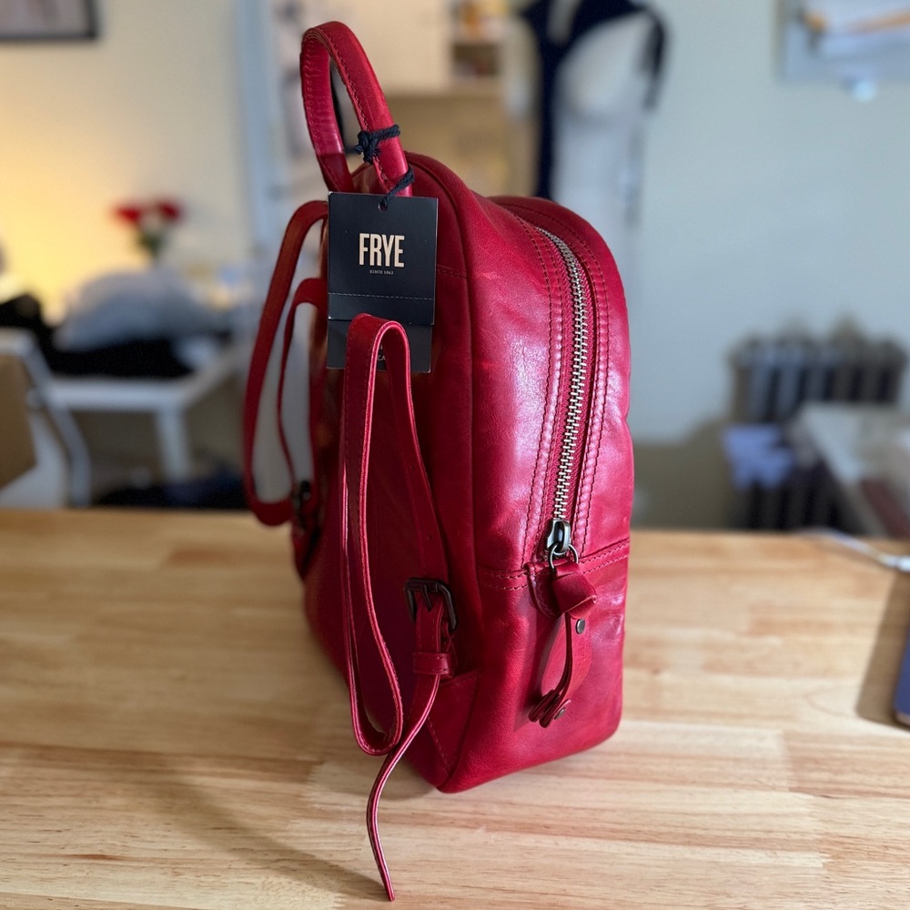 Frye Red Leather Backpack Purse Bag